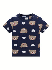 Boys Bear & Heart Cotton Pajamas Set Short Sleejsones Tops & Bottoms