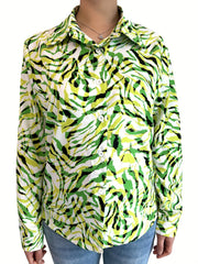 Allover Print Button Up Long Sleeve Blouse