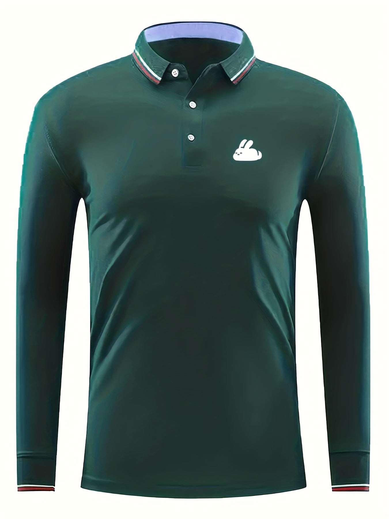 Men's Bunny Print Polo Shirt Long Sleeve Lightweight