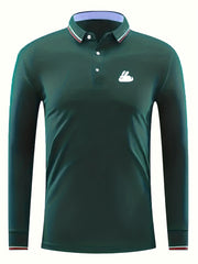 Men's Bunny Print Polo Shirt Long Sleeve Lightweight