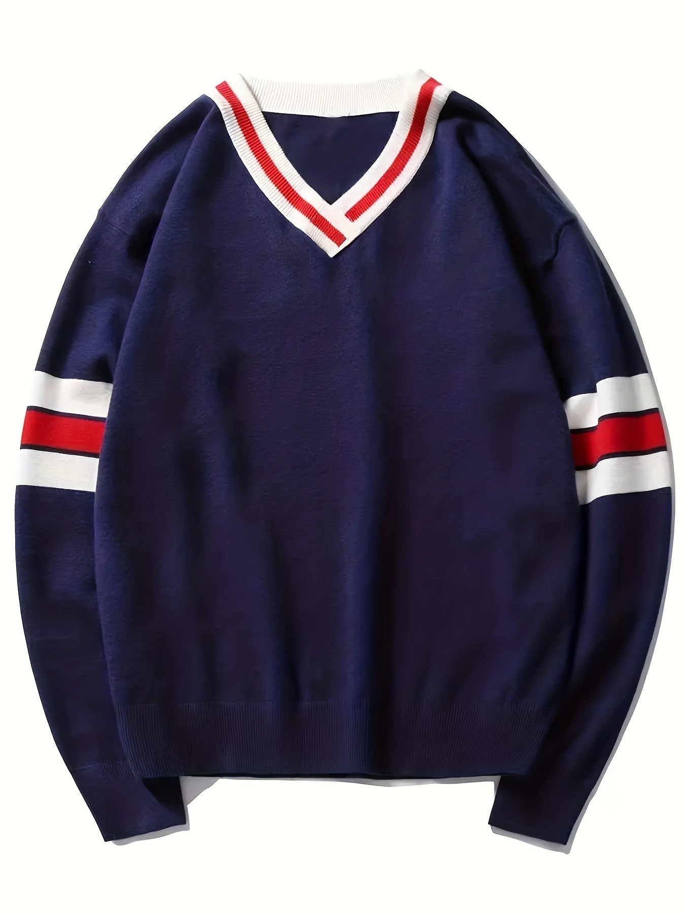 V Neck Block Pullover Sweater for Women