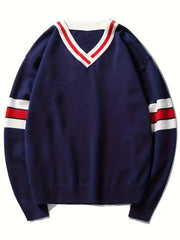 V Neck Block Pullover Sweater for Women