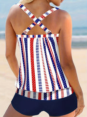 Modest Tankini Set Star Striped Print Cami Top & Shorts Swimsuit