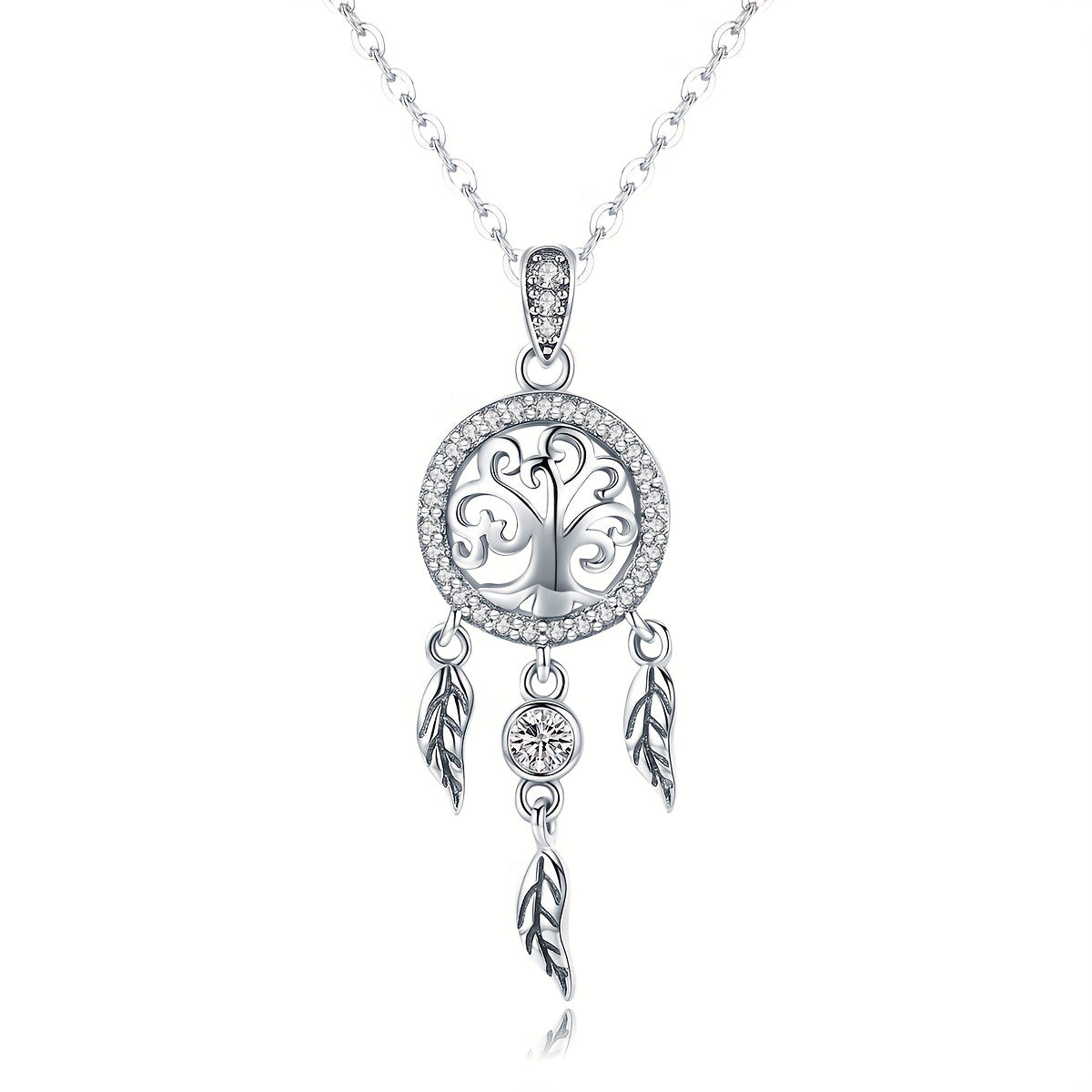 925 Silver Tree Of Life Dream Catcher Pendant Necklace