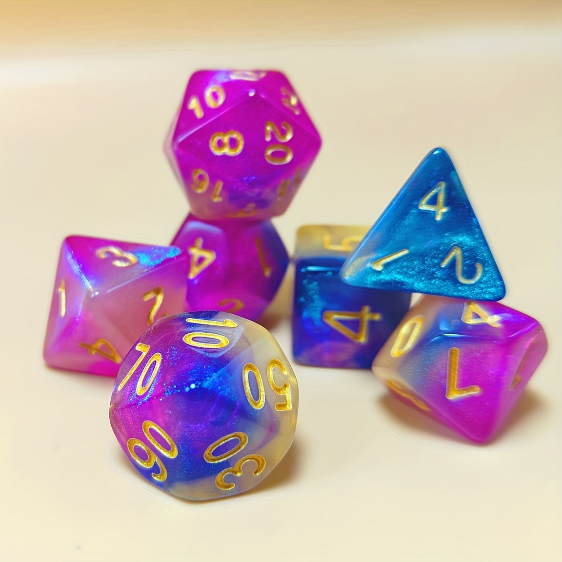 7pcs Dazzling Tri Apricot Purple Polyhedral Dice Set