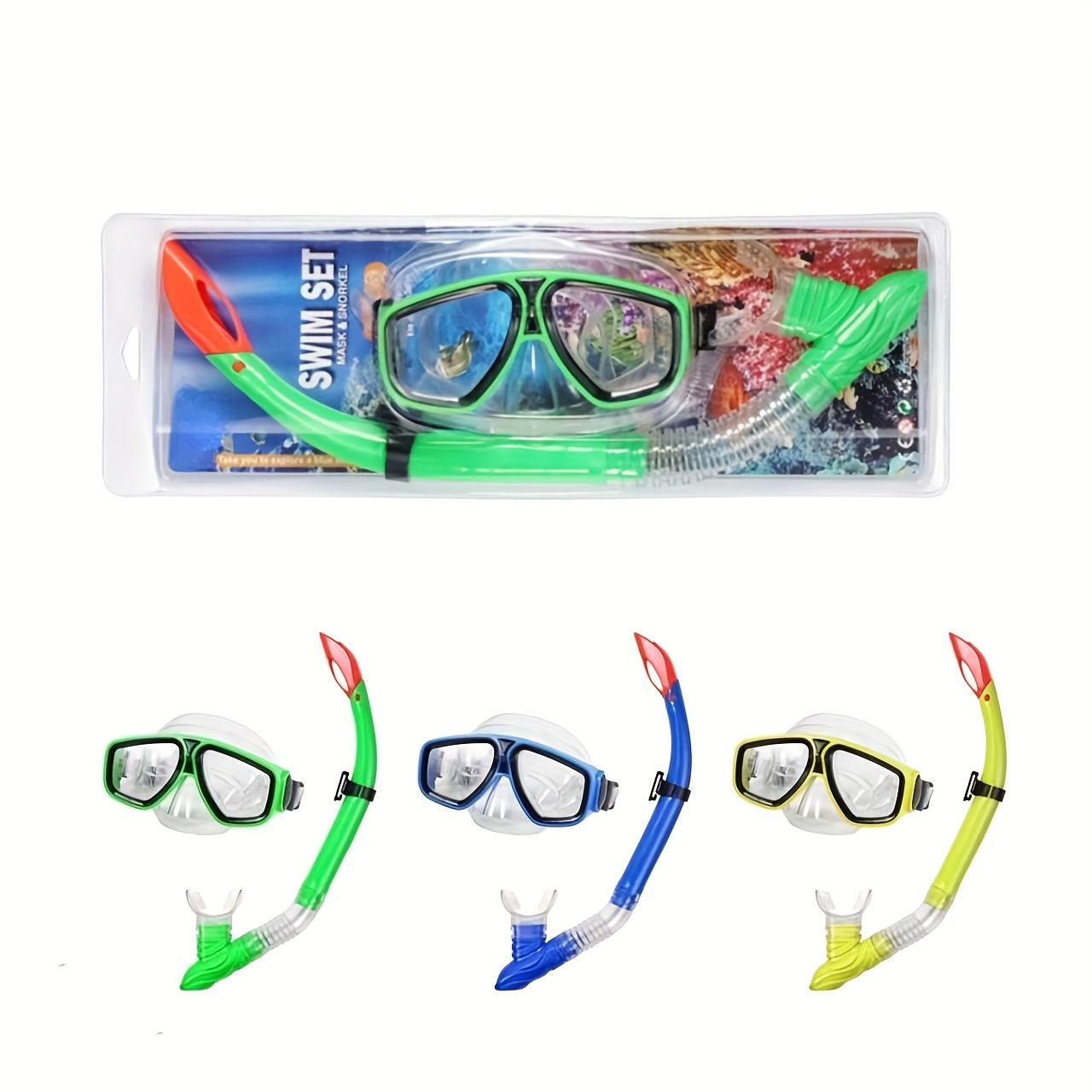 Swimming Goggles & Snorkel Set Dive Glasses with Breathing Tube Snorkeling Gear