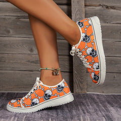 Women's Skull Print Canvas Shoes Casual Lace Up Outdoor Sneakers Lightweight