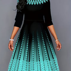 Geometric Print Half Sleeve Round Neck Dress