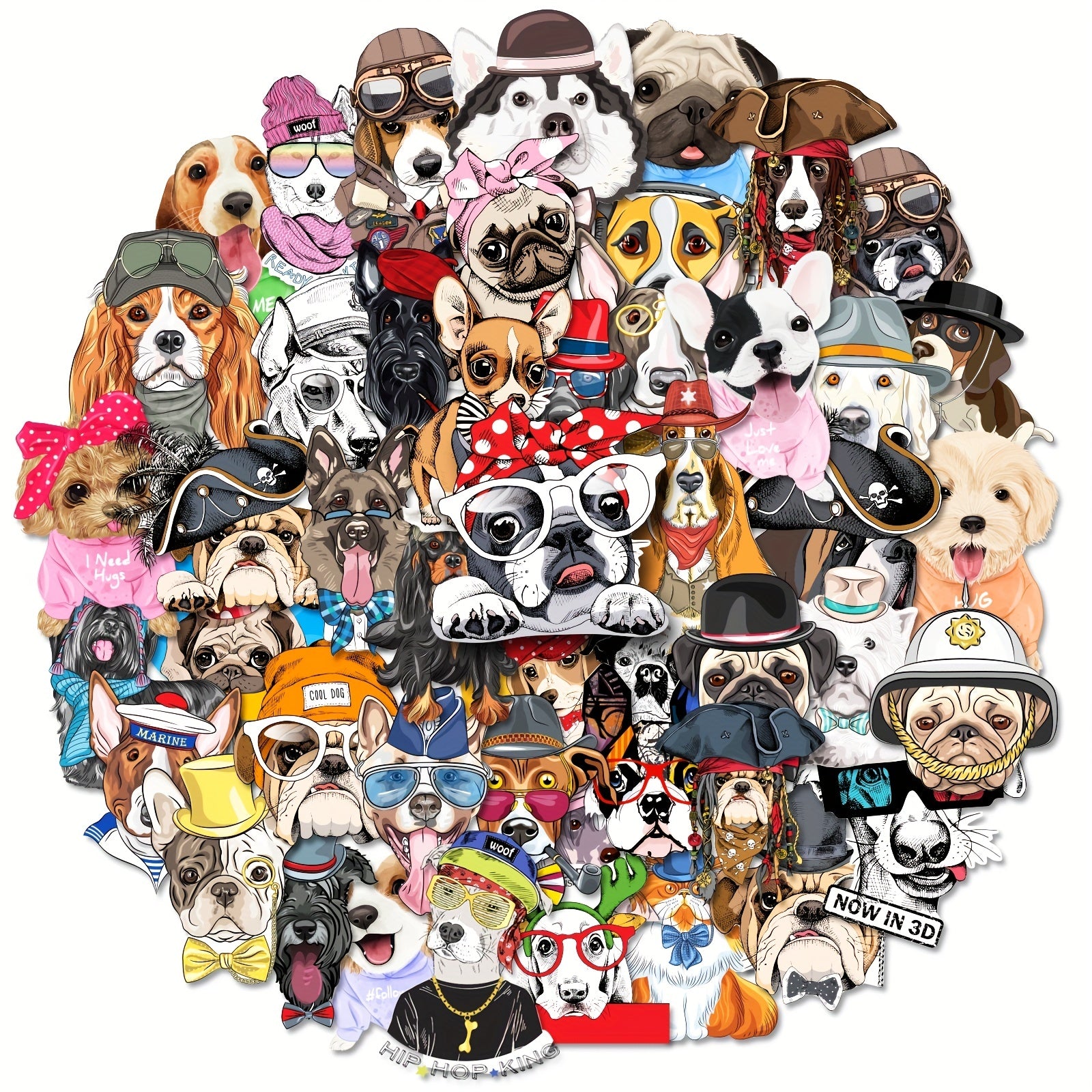 50pcs Dog Stickers Waterproof Vinyl for Water Bottle Laptop Phone