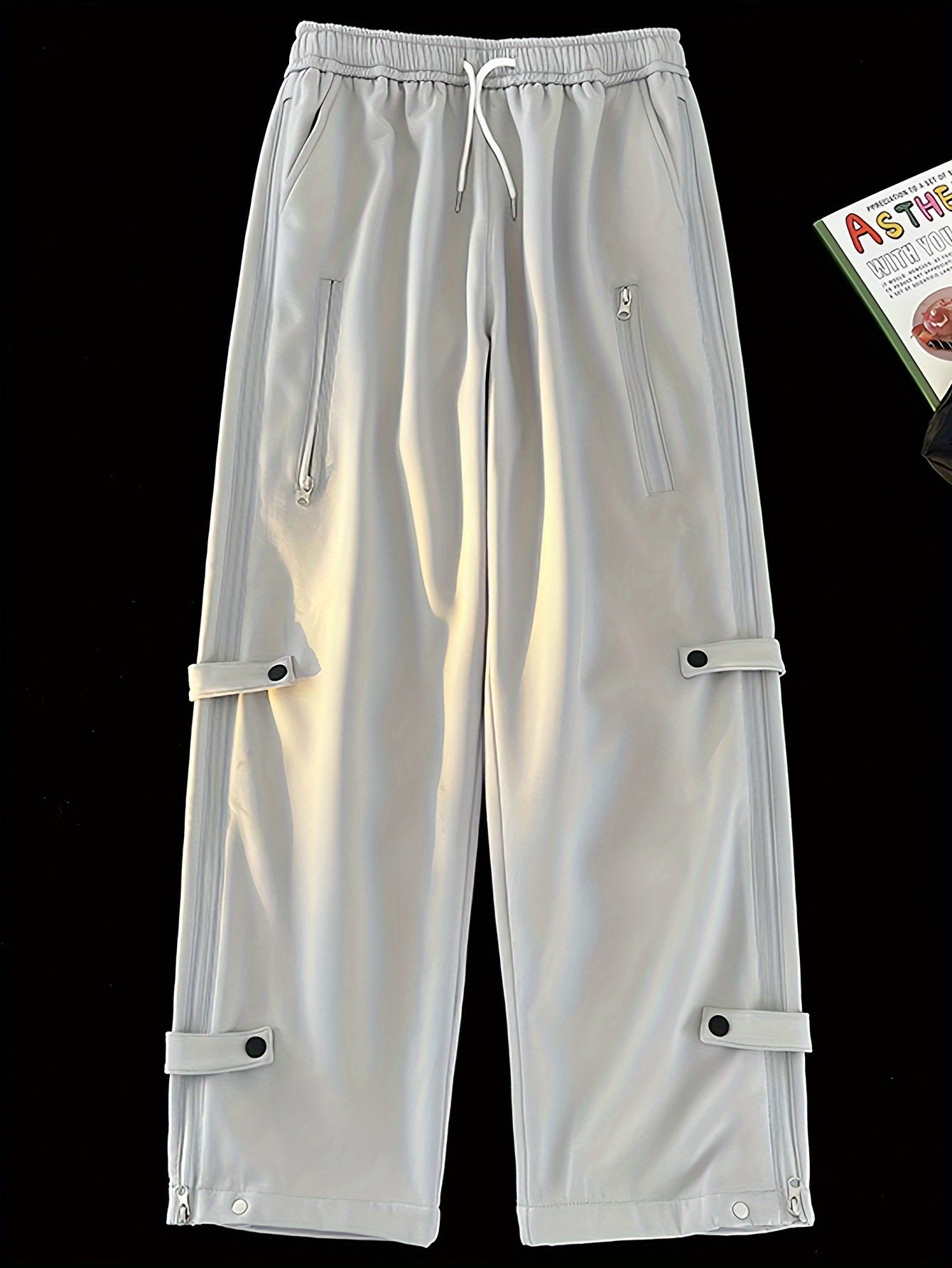 Men's Loose Button Decor Pants Active Breathable Drawstring Trousers