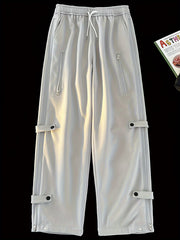 Men's Loose Button Decor Pants Active Breathable Drawstring Trousers