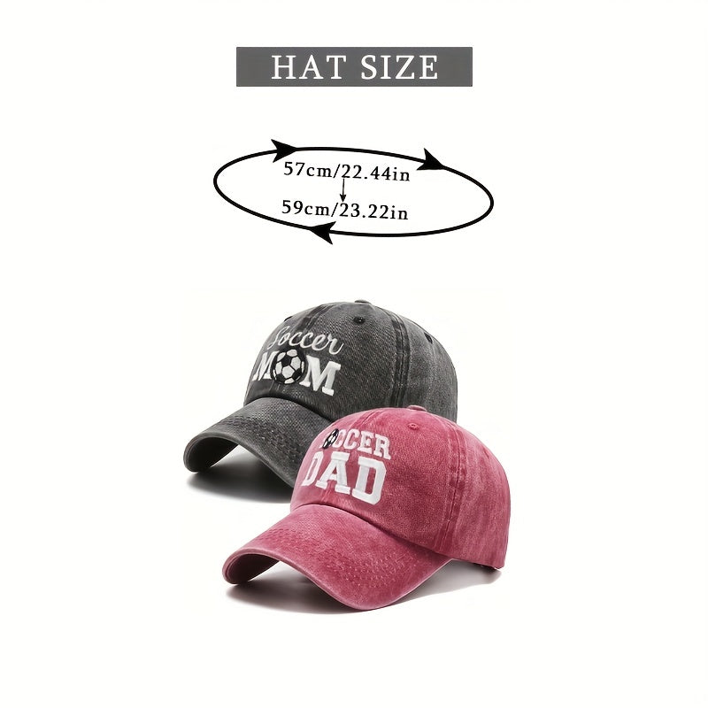 Couple Baseball Cap SOCCER MOM & SOCCER DAD Washed Distressed Dad Hat