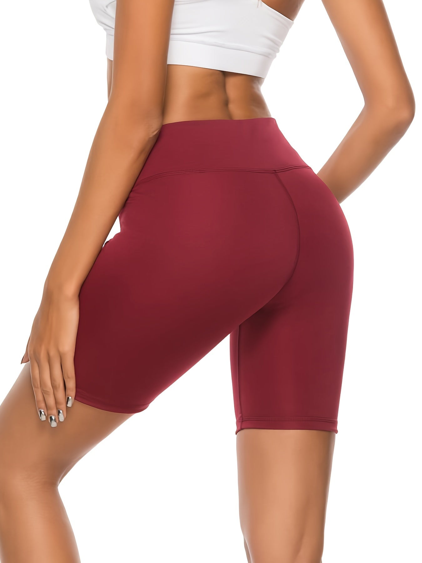High Waist Yoga Sports Pants Red Stretchy Side Stitching Short Pants