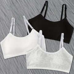 3pcs Girls Adjustable Stretch Sports Bras Comfortable Soft Bralette