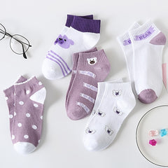 5 Pairs Cartoon Print Graphic Ankle Crew Socks Women's Floral Multi One Size