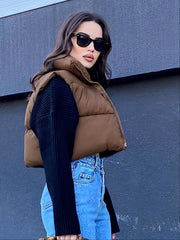 Crop Vest Raglan Sleeve Zipper Jacket Women's Clothing