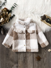 Boys Plaid Print Furry Coat Thermal Jacket