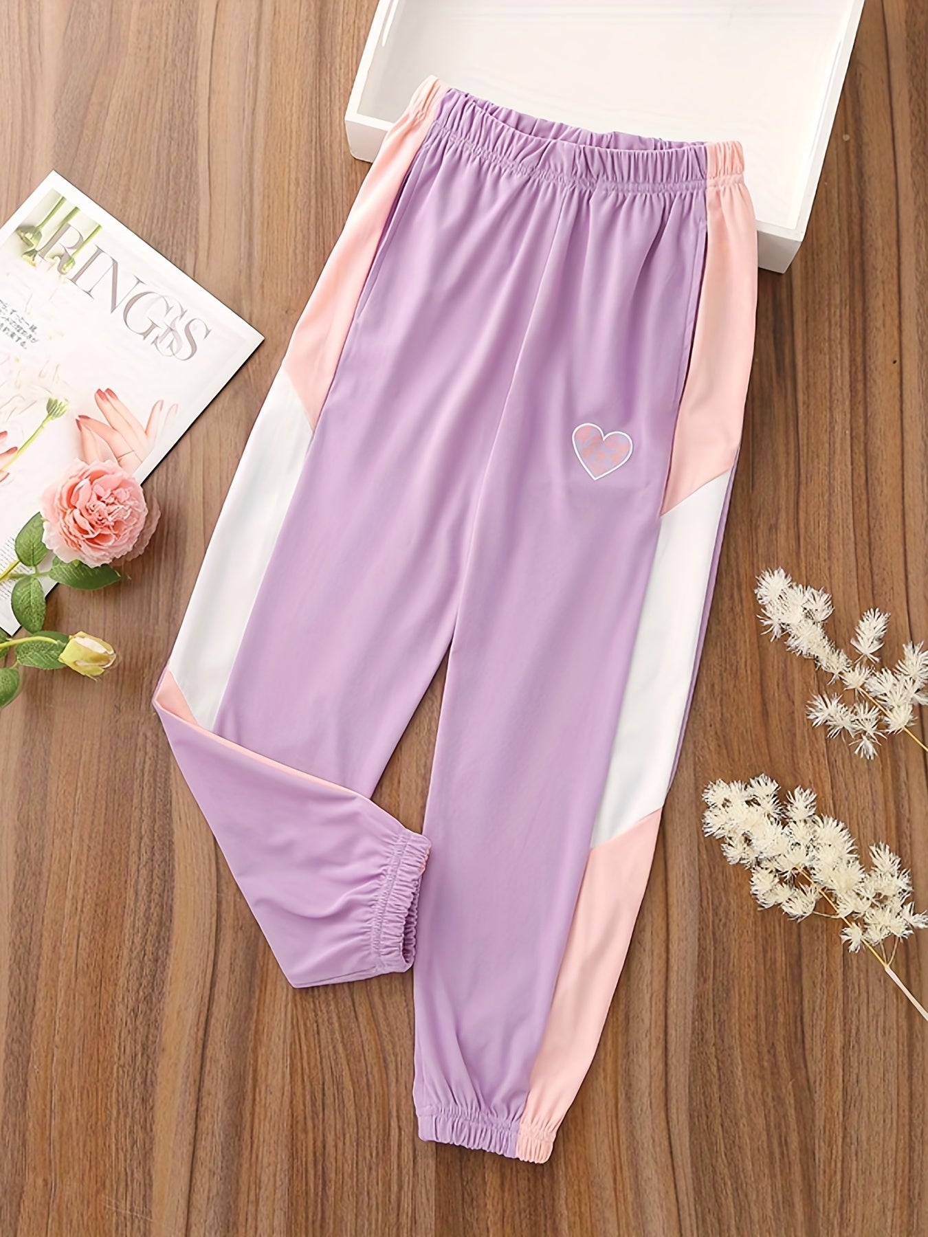 Girls' Purple Heart Block Print Jogger Pants, 6-12 Years