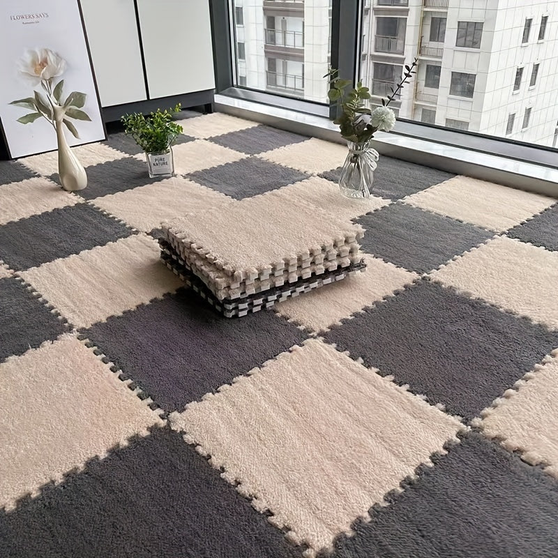 10pcs Plush Puzzle Foam Floor Mats Soft Interlocking Carpet Squares