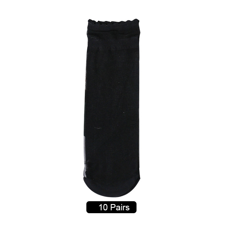 10 Pairs Floral Trim Tulle Socks Ultra Thin Mid Tube Stockings