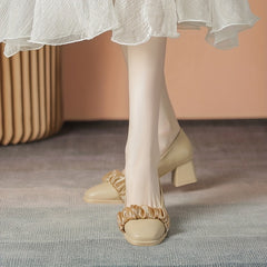 Women's Ruched Block Heel Slip-On Dress Shoes