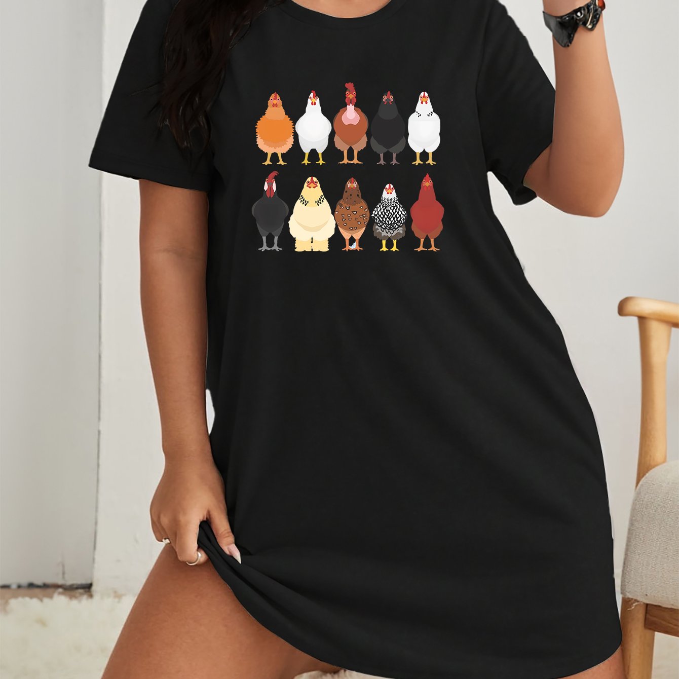 Chicken Print Short Sleeve Tee Nightdress