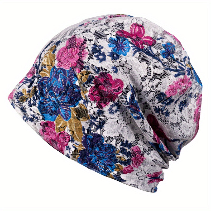 Floral Print Baggy Slouchy Beanie Chemo Cap Lightweight Skullies Cap