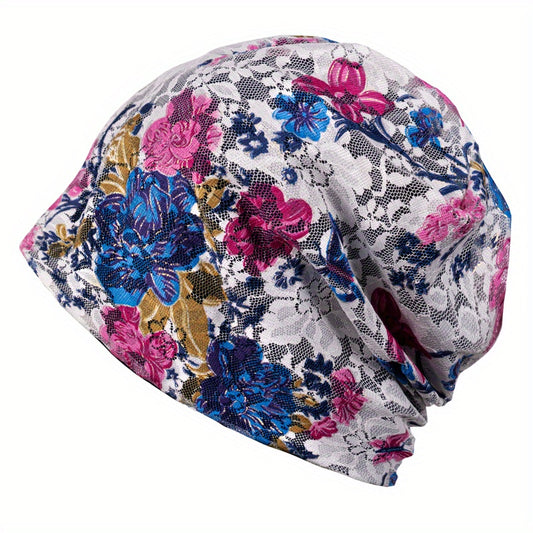 Floral Print Baggy Slouchy Beanie Chemo Cap Lightweight Skullies Cap
