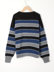 Colorblock Stripe Print Round Neck Jumper