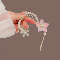 Girl's Flower Tassel Pearl Ponytail Buckle Hair Clip