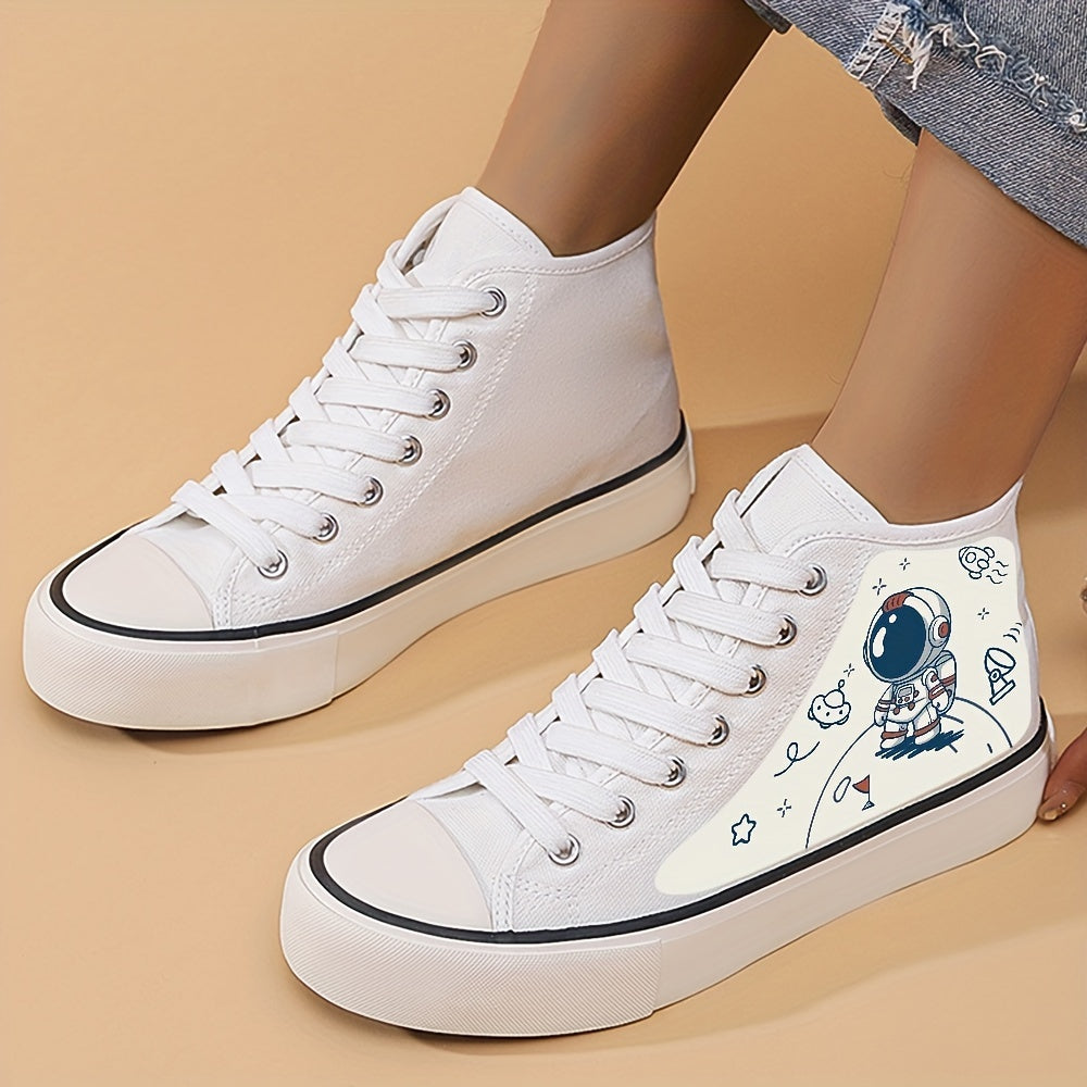Cartoon Astronaut Print High Top Canvas Sneakers
