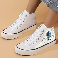 Cartoon Astronaut Print High Top Canvas Sneakers