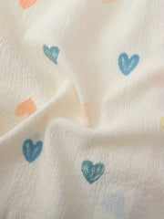 Heart Print Pajama Set Short Sleeve Button Up Top & Elastic Waistband Pants