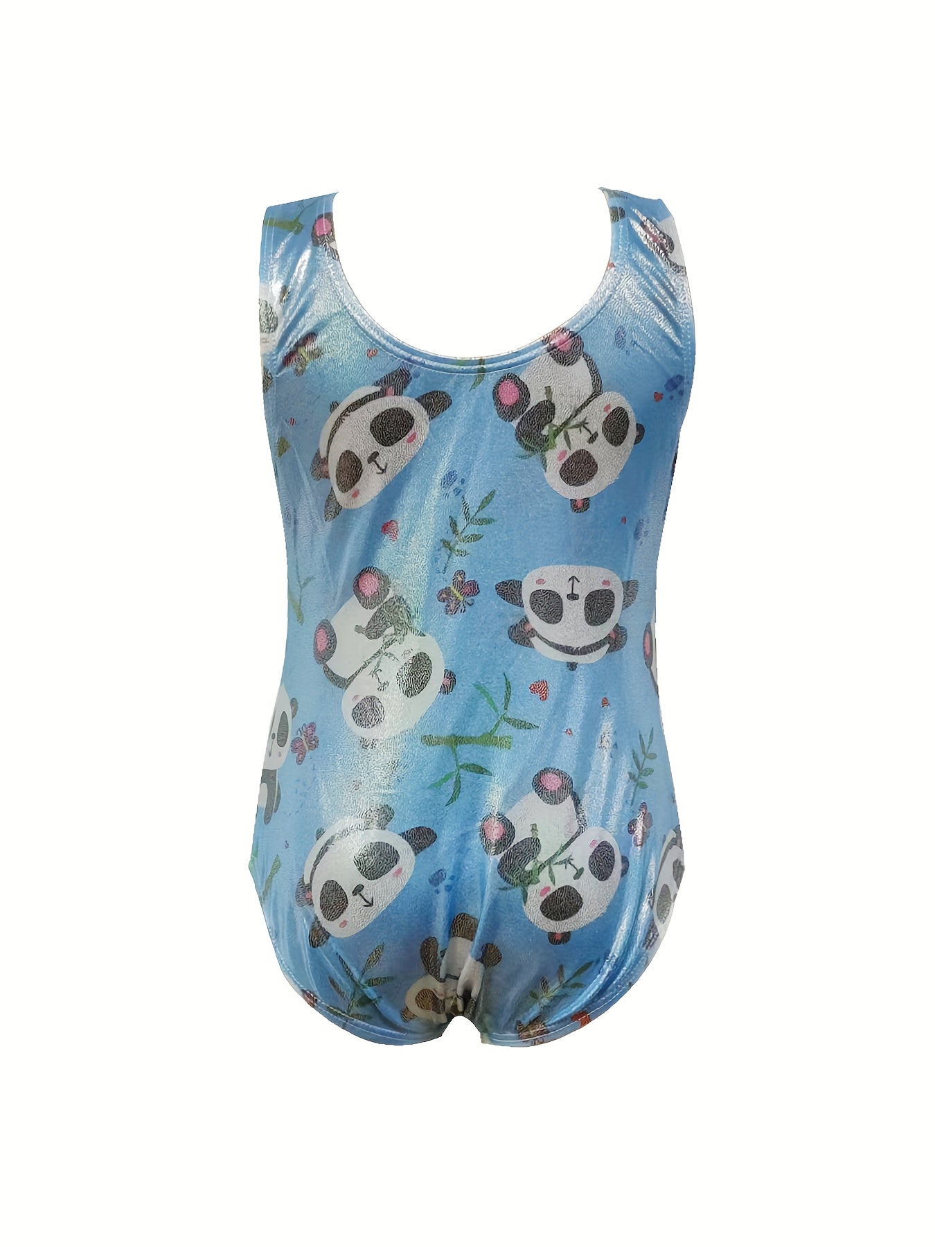 Girls Panda Graphic Gymnastics Suit, Sleeveless Training