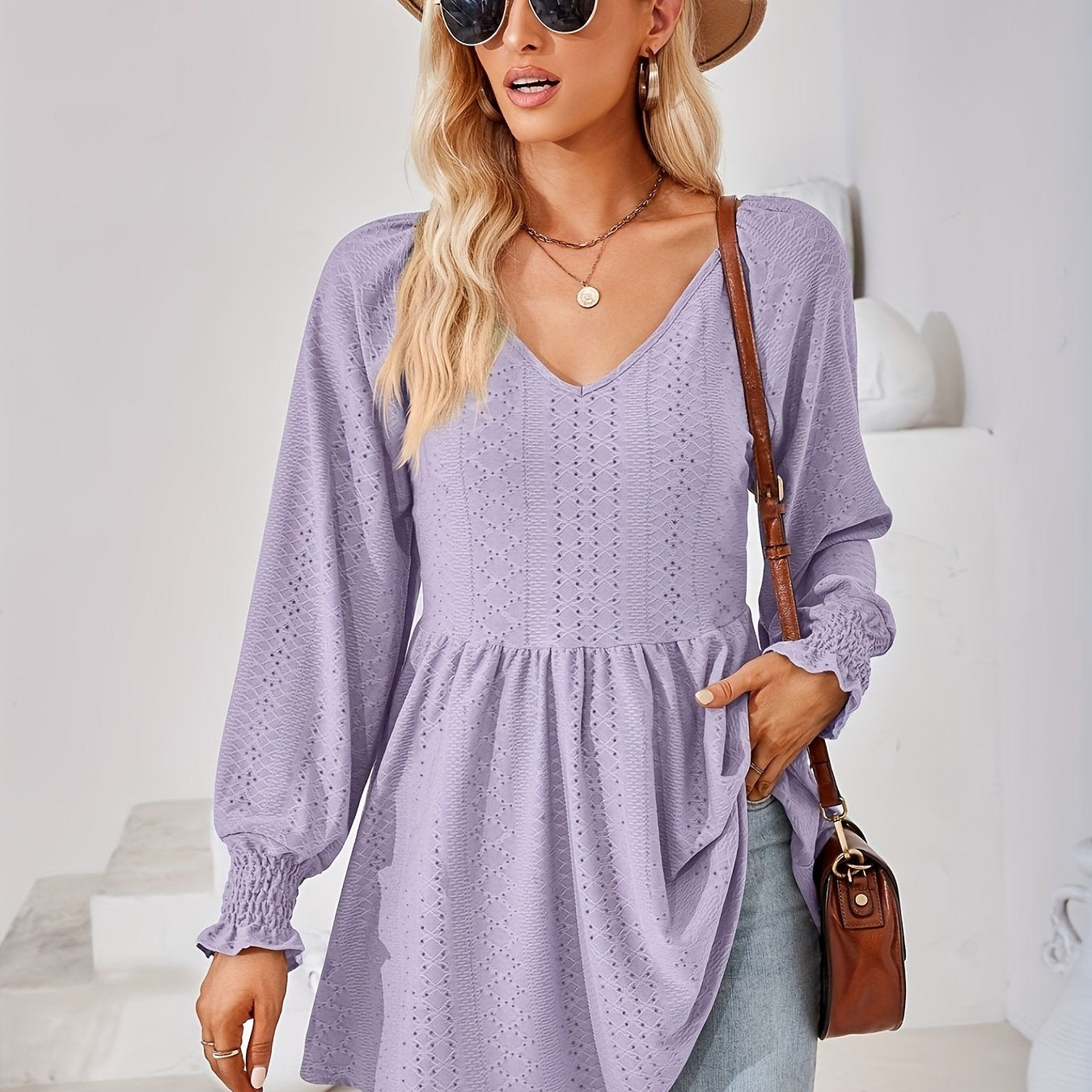 Eyelet Embroidered Lantern Sleeve Top