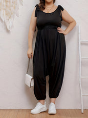Casual Jumpsuit Women's Plus Solid Round Neck Tie Shoulder