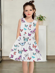 Girls Casual Butterfly Sleeveless Dress