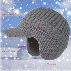 Men's Winter Knit Hat With Earflap Velvet Thickened