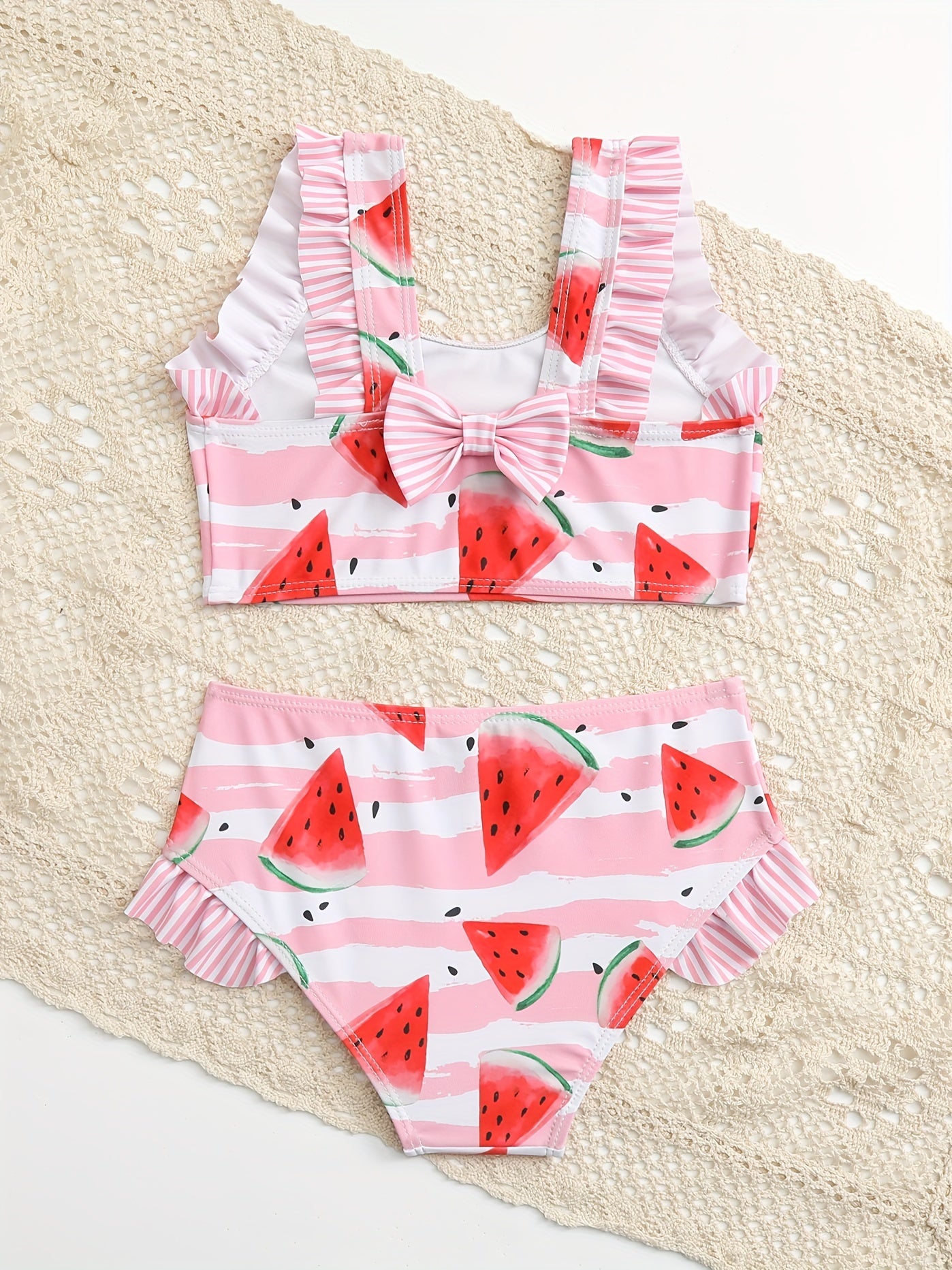 Toddler Girls Watermelon & Stripe Ruffle Bikini Tankini Swimsuit