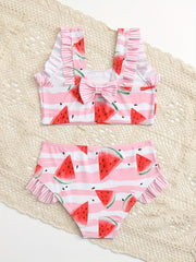 Toddler Girls Watermelon & Stripe Ruffle Bikini Tankini Swimsuit