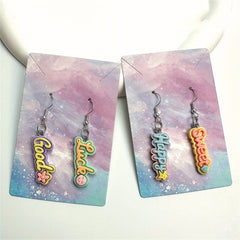 Letter HAPPY SWEET Resin Earrings Cartoon Drop Dangling Stud Earrings