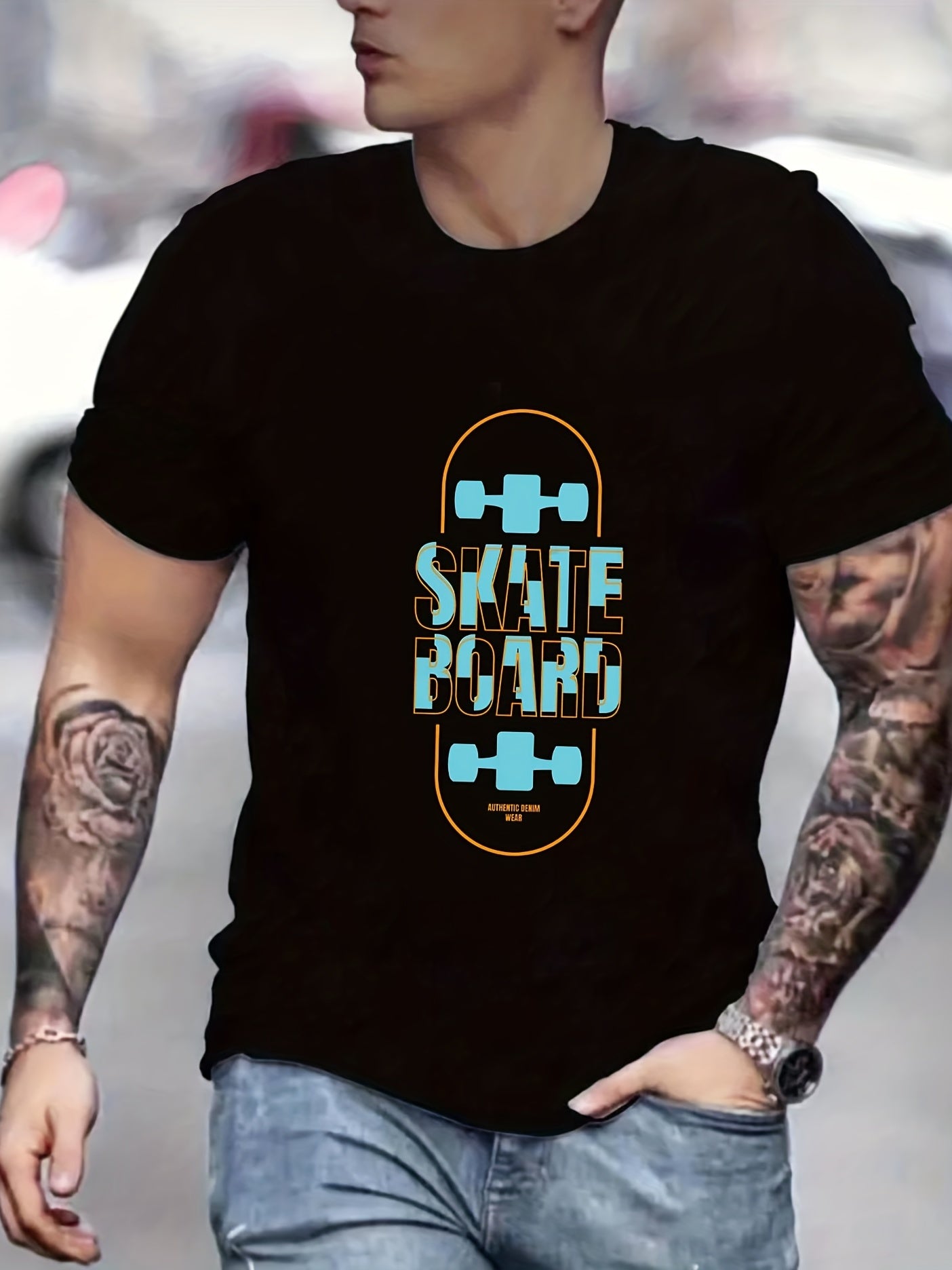 Skateboard Print Men's Graphic Tee for Summer
