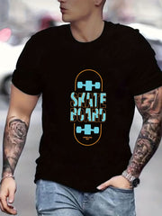 Skateboard Print Men's Graphic Tee for Summer