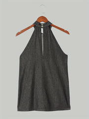 Tie Front Denim Top Cut Out Sleeveless Bow Tie Casual Denim Top