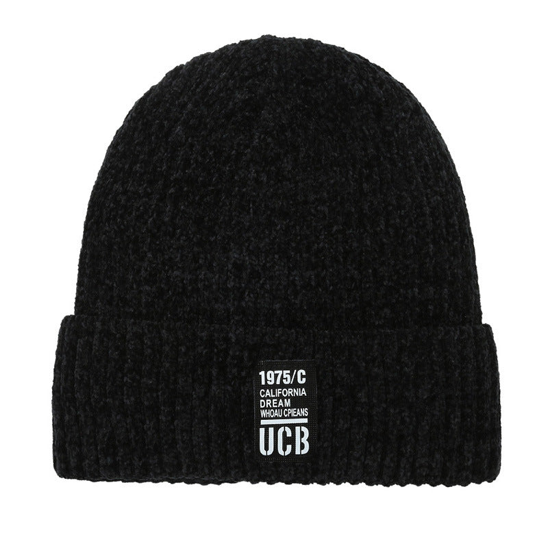 Men's Winter Plush Warm Knitting Hat Cold Proof Letter Hat