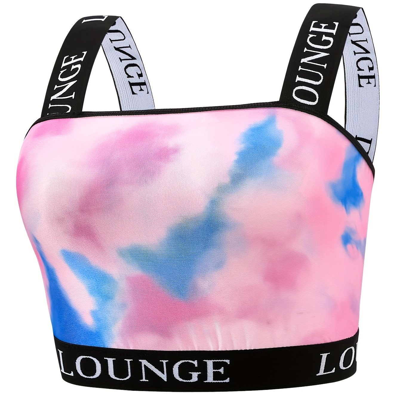 Sporty Tie Dye Letter Tape Plus Size Bra