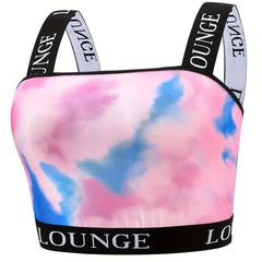 Sporty Tie Dye Letter Tape Plus Size Bra