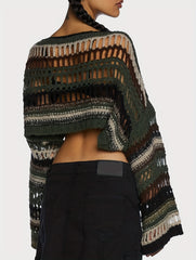Gothic Hollow Out Boat Neck Crop Sweater
