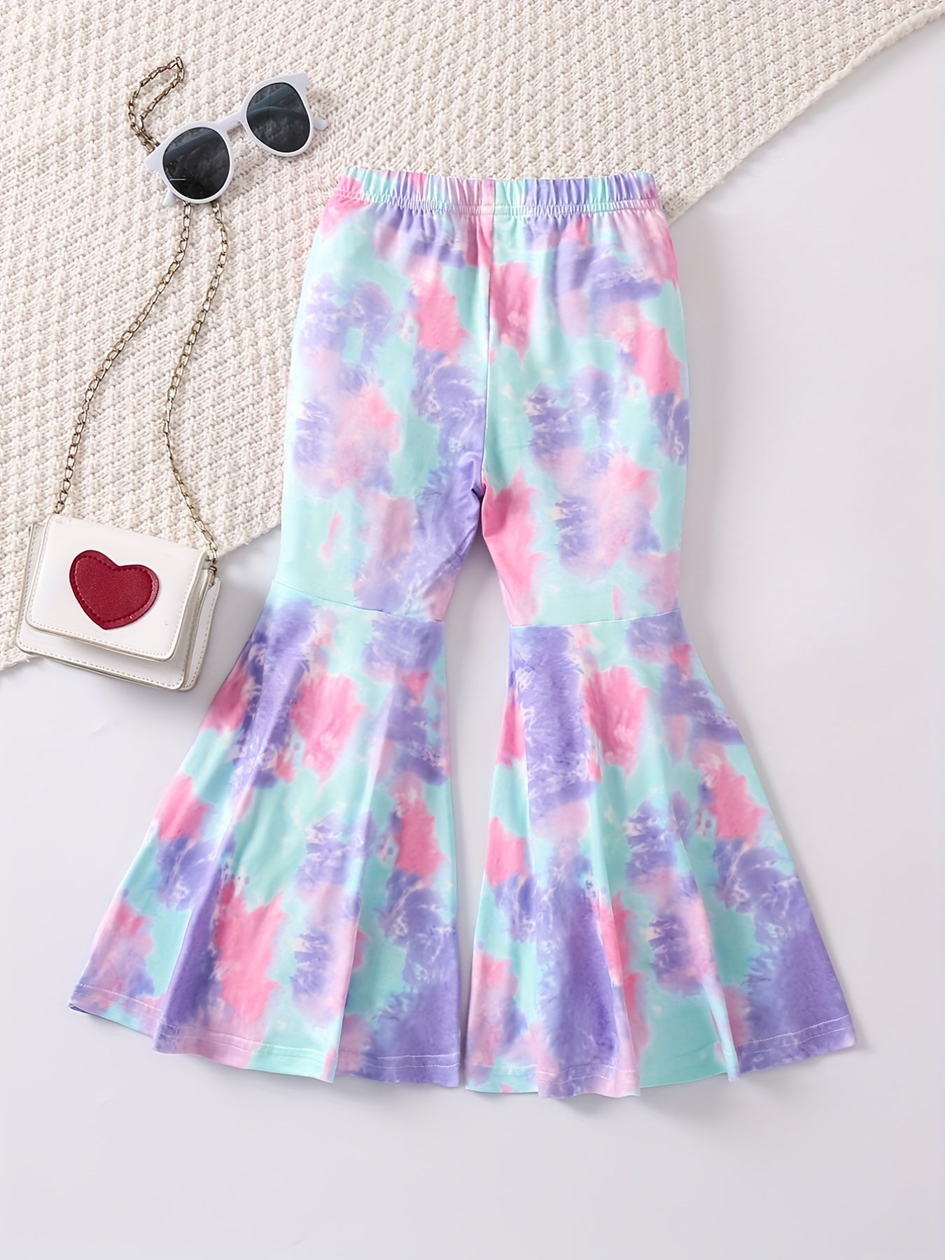Tie Dye Graphic Casual Bell Bottom Pants Elastic Comfy Flared Trousers