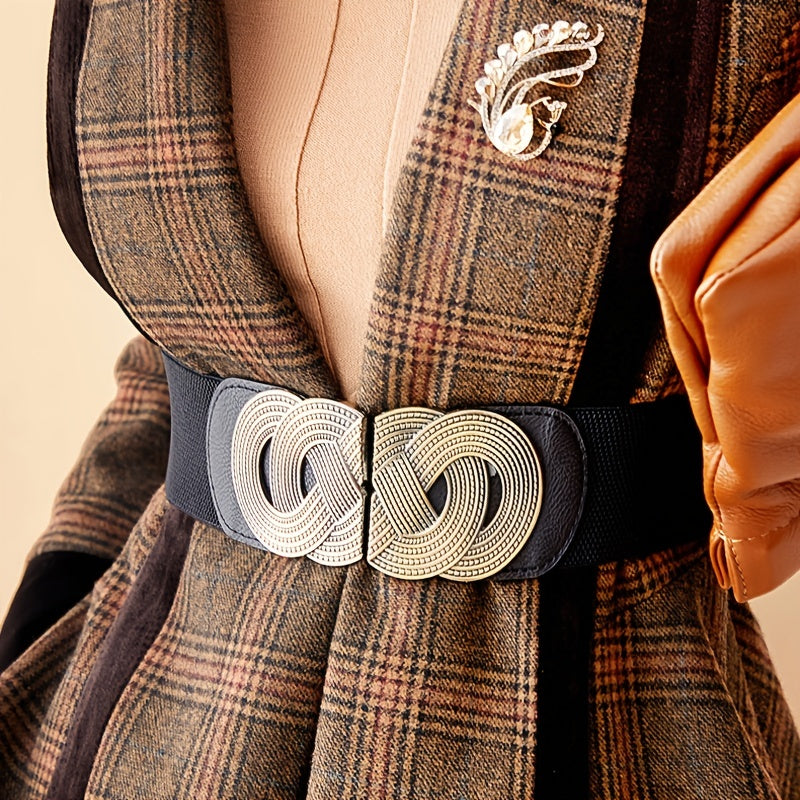 Vintage Elastic Wide Belt Women's Waist Cover for Down Jacket